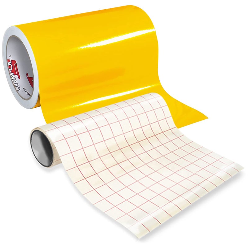 ORACAL 651 Gloss Yellow Adhesive Craft Vinyl for Cameo, Cricut & Silhouette Including Roll of Clear Transfer Paper (30ft x 12") - Image 1
